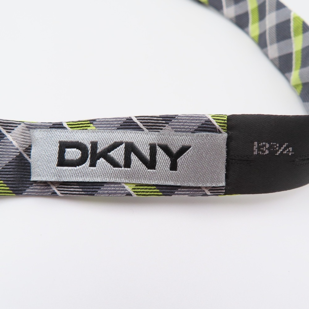 DKNY Bow Tie Silk Yellow gray Checked 2" Wide Self Tie - Picture 3 of 4